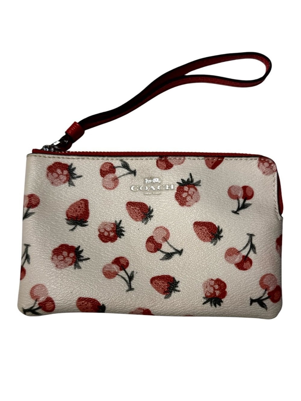 Coach Cherry & Strawberry Wristlet - Off White with Red Print